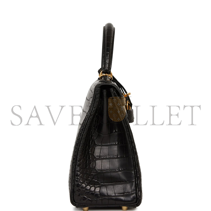 HERMÈS MASTER KELLY RETOURNE 25 BLACK MATTE ALLIGATOR GOLD HARDWARE (25*20*13cm)